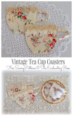 vintage tea cup coasters are on display