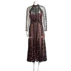 Temperley London Tent Dress Black Lace Pattern Embroidered, Cutout & Mesh Accents Long Sleeve With Mock Neck Button Closure At Back Black Lace Pattern, Patterned Midi Dress, Tent Dress, Temperley London, London Dresses, Lace Dress Black, Lace Pattern, Dress Black, Mock Neck