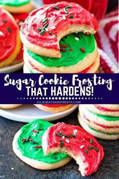 sugar cookie frosting that hardens with green and red sprinkles on top