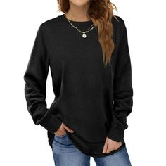 Fantaslook Sweatshirts for Women Crewneck Casual Long Sleeve Shirts Tunic Tops This sweatshirt for women use skin-friendly soft fabric comfortable to wear. Womens sweatshirt features crewneck, long sleeve, pullover, tunic tops, solid color sweatshirts, loose fit style. Womens tops is classic and casual to daily wear, it is a basic oversized sweatshirts to add to your wardrobe in fall and winter. Crewneck sweatshirt women with jeans makes you look more cute and fashion. You will never out of styl Tunic Tops For Leggings, Crewneck Sweatshirt Women, Sweatshirts For Women, Shirt Casual Style, Casual Long Sleeve Shirts, Sweatshirt For Women, Womens Crewneck, Women Tunic Tops, Womens Long Sleeve Shirts