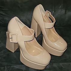 Fun 70s Vibe! Perfect For Halloween Or Everyday Fun! *Nwot But Listed As Nwt Due To No Option Of Nwot *Notice Pics Show Very Small Minor Flaws 70s Shoes Aesthetic, 70s Womens Shoes, Retro Block Heel Heels With Buckle Closure, Retro Block Heels With Buckle Closure, Retro Square Toe Heels For Party, Retro Square Toe Party Heels, Retro Medium Width Ankle Strap Heels, Retro 4-inch Heel Heels With Medium Width, Retro Heels With 4-inch Heel And Medium Width