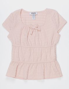 Rsq Solid Babydoll Top. Solid Tiered Top. Allover Textured Fabric. Squared Neckline With Bow Detail. Short Sleeve. 92% Polyester 8% Spandex. Hand Wash. Imported. | Rsq Girls Solid Babydoll Top Cute Girly Tops, Tillys Tops, Baby Doll Tops, Babydoll Tops, School Dr, Girly Tops, 90s Clothes, Wwe T Shirts, Flannel Sweatshirt