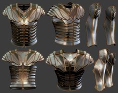 several different views of the armor worn by men in medieval times, including an open back and