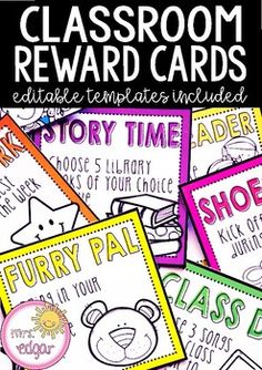 classroom reward cards with the words story time