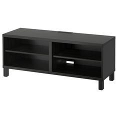 a black entertainment center with two shelves on each side