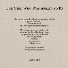 the girl who was afraid to be poem written in black ink on white paper with words below