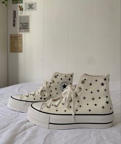 Mirrorball Converse, Platform Converse Design, Converse Star Embroidery, Cute Converse Platform, Shoes For Eras Tour, Cute Converse Designs, Converse Star Shoes, Converse Collection Aesthetic, White Converse Embroidery