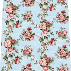 a blue background with pink roses on it