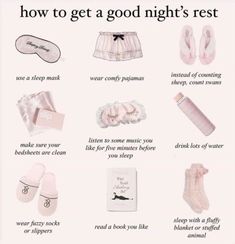 a poster with instructions on how to get a good night's rest in pink