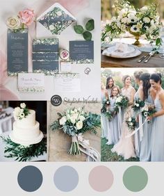 a collage of photos with flowers and greenery