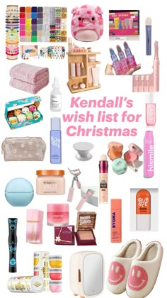 kendal's wish list for christmas with pink and white items on the bottom