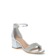 Elevate your look with this Madden NYC rhinestone block heel ankle strap with an adjustable buckle sustainable padded insole on a flexible outsole Size: 9.  Color: Silver.  Gender: female.  Age Group: adult. Bling Sandals, Madden Nyc, Shoes Women Heels, Gender Female, Block Heels, Ankle Strap, Clothing And Shoes, Age Group, Special Occasion