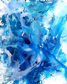 an abstract painting with blue and white colors