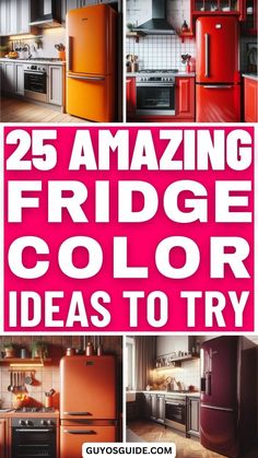 25 Amazing Fridge Color Ideas to Try Painted Refrigerator Ideas, Orange Refrigerator, Red Fridge, Mediterranean Kitchens, Red Refrigerator, White Fridge