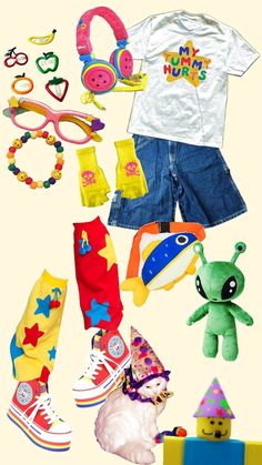 Weird Kid Outfits, Sillycore Outfit, Masc Kidcore, Kidcore Summer Outfit, Kidcore Clothes Aesthetic, Kidcore Fashion Pastel, Autismcore Aesthetic Outfits, Nostalgia Core Outfits, Outfit Ideas Kidcore