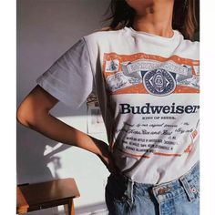 White Budweiser ‘King Of Beers’ Ad 90s Vibes Graphic Tee. Please Note - Color Is A Little More Of A Rust Red. Please See Last Photos For Reference. Beer Ad, Budweiser Beer, Gardening Outfit, Coachella Festival, 90s Vibes, Just Run, Weekend Outfit, Summer Casual, Graphic Tee