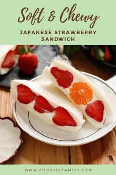 soft and chewy japanese strawberry sandwich on a plate