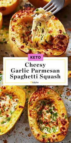 keto cheesy garlic parmesan spaghetti squash is the perfect side dish