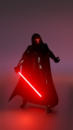 a star wars sith vader holding a red light saber