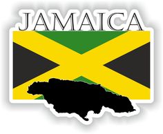 jamaica sticker with the map and flag in black, green, yellow and white