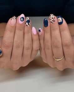 Bday Gel Nails, Acrylic Nail Designs For Halloween, Pink And Navy Nails Ideas, Cool Nail Inspo Fall, Easy Gel X Nail Designs, Girly Acrylic Nails Almond, Brandy Melville Nails, Fun Colorful Nail Designs, Fun Nail Inspo 2024