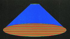 a blue cone with red and green stripes on black paper in front of a black background