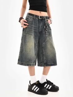 Y2K Vintage Denim Shorts Women Baggy High Waist Korean Streetwear Wide Leg Jorts Casual Oversize Washed Summer Jeans Long Baggy Jean Shorts Outfit, Y2k Baggy Shorts, Long Jorts Women, Baggy Jorts Women, Baggy Shorts Outfits Women, Oversized Jean Shorts, Long Baggy Shorts, Baggy Shorts Women