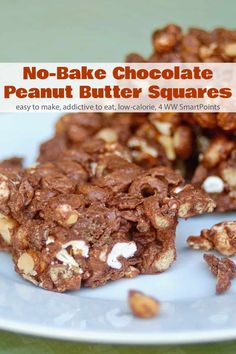 no bake chocolate peanut butter squares on a plate