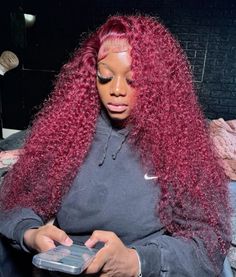 Burgundy Deep Wave Wig Hairstyles, Red Deep Wave Wig Styles, Red Curly Wig, Red Weave Hairstyles, Curly Braided Hairstyles, Wave Hairstyles, Black Kids Braids Hairstyles, Wigs Curly, Lemonade Braids