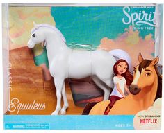 the princess and her horse are shown in this toy figure set, which includes a white horse with brown manes