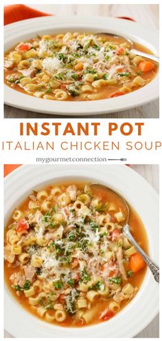 instant pot italian chicken soup in a white bowl