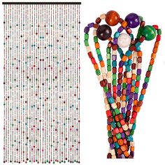 beaded curtain with beads hanging from it's side and on the other side