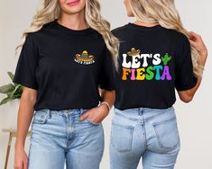 Lets Fiesta Shirt, Cinco de Mayo Shirt, Mexican Fiesta Shirt, Fiesta Shirt, Cinco De Mayo Mexican Party, Fiesta Squad Shirt, Mexican Mom Welcome to our CozzyBoutiqueUS T-Shirt shop, where style meets comfort in a symphony of vibrant colors and creative designs! Step into a world where fashion enthusiasts and trendsetters alike converge to explore a collection that celebrates individuality and self-expression.  Embark on a visual journey through an extensive array of designs that cater to every t Fiesta Theme Outfits Women, Multicolor Crew Neck Top For Fiesta, Casual Crew Neck Top For Fiesta, Casual Crew Neck T-shirt For Fiesta, Fiesta Theme Shirts, Black Crew Neck T-shirt For Cinco De Mayo, Pre-shrunk Short Sleeve T-shirt For Cinco De Mayo, Casual Cinco De Mayo T-shirt With Funny Print, Cinco De Mayo Black Graphic T-shirt