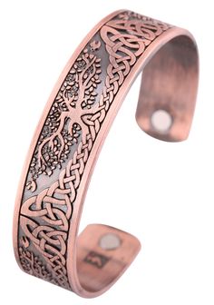 PRICES MAY VARY. TREE OF LIFE PATTERNS Fashion Designs,non-discoloring and never deform Stainless steel Material,Looks great and fashionable on both Men & Women (Unisex). Different colors to match any attire, style & mood. RARE EARTH MAGNETS Each bracelet contains 6, high-quality rare earth magnets delivering over 12000 Gauss. Reduce neuropathy pain, fatigue & muscle tension. Improve blood circulation, energy, balance, and sleep. ONE ADJUSTABLE SIZE will fit most sized wrists at 2.4" diameter. C Bracelets Celtic, Tree Cuff, Celtic Knot Bracelet, Yggdrasil Tree, Tree Of Life Bracelet, Womens Cuff Bracelets, Viking Bracelet, Pagan Jewelry, Inspirational Bracelets