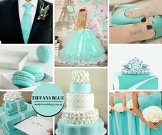 a collage of different pictures with blue and white wedding colors in the same color scheme