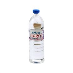 a bottle of water with the word logo on it