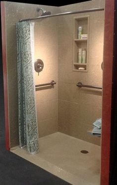 a bathroom with a shower and toilet in it