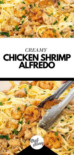 creamy chicken shrimp alfredo is an easy dinner that's ready in less than 30 minutes