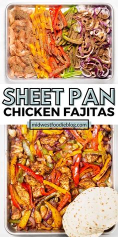 sheet pan chicken fajitas with text overlay