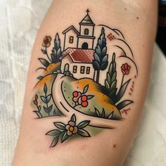 Exclusive Italian Tattoo Files Mid Century Modern Tattoos, Tattoo Ideas Female Traditional, Feminine Traditional Tattoo, Italian Tattoos, Traditional Style Tattoo, Traditional Tattoo Sleeve, Landscape Tattoo, Cartoon Character Tattoos, Spooky Tattoos