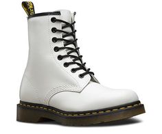 White Smooth Dr. Marten 8 Eye Boots with 1460 White Doc Martens, Dr Martens Outfit, Timberland Boots Outfit, Timberland Waterproof Boots, Short Booties, Doc Martens Boots, Lace Booties, Patent Boots, Yellow Boots