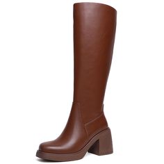 PRICES MAY VARY. 👢[Knee High Tan Boots]:Comfortable,Thick-Soled Boots Made Of High-Quality Pu Leather With A Soft Insole And A Side Zipper For Easy On And Off. ⭐[Rrown Knee High Boots For Women]:These Knee High Leather Boots For Women With Square Toe Chunky,Side Zipper,Chunky Heel Design,Simple Design,Lengthen The Leg Line. ⭐[Size]:The Heel Height Of This Knee High Boots Is 3.15 Inches,The Platform Height Is 0.79 Inches,The Barrel Length Is 15 Inches,The Upper Opening Length Is 16 Inches. ⭐[Occ Tan Tall Boots, Tall Tan Boots, Womens Thigh High Boots, Brown Heeled Boots, Dark Brown Boots, Boots Comfortable, Boots Square Toe, Tan Boots, Heel Design