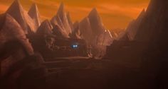 a sci - fi scene with mountains and rocks in the background