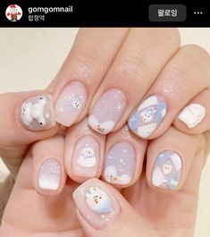 Kawaii Winter Nails, Kawaii Christmas Nails, Korean Christmas Nails, Polar Bear Nails, Tokyo Nails, Nail Xmas, Nail Noel, Snow Nails, Light Blue Nails