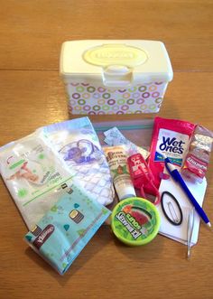 the contents of a baby's diaper laid out on a table