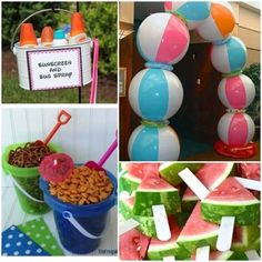 there are many different pictures with watermelon and other things in them, including balloons