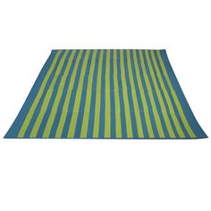 a blue and green striped rug on a white background with no one in the photo