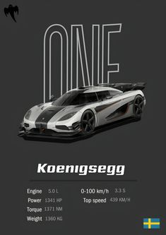 an advertisement for the koenigsegg race car, which is designed to look like