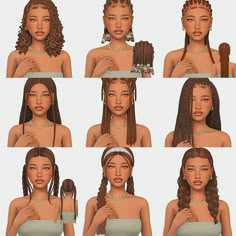 the different types of braids are shown in various poses and sizes, including one woman's head