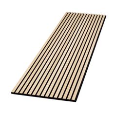 a wooden floor mat with black stripes on the top and bottom, against a white background